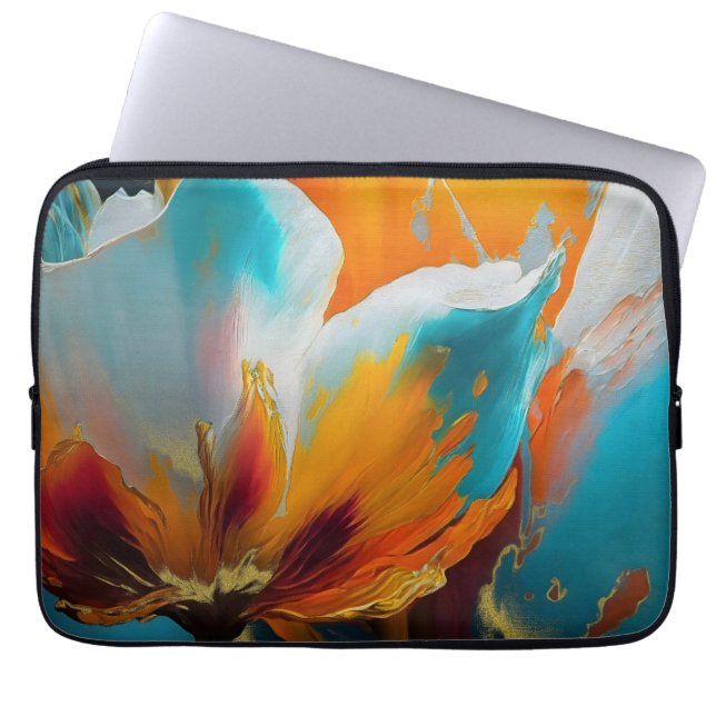 Abstract Bloom in Orange and Teal Laptop Sleeve (Front)