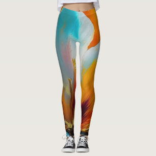 Abstract Bloom in Orange and Teal Leggings