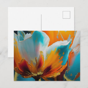 Abstract Bloom in Orange and Teal Postcard