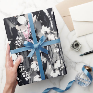 Abstract Blossoms — Monochrome Blush Chic Wrapping Paper