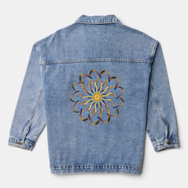 abstract blu flower denim jacket (Back)