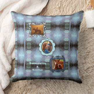 Abstract Blue 3 Photo Horse Pet Collage and Name Cushion