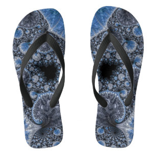 Abstract Blue and Black Intricate Fractal Jandals