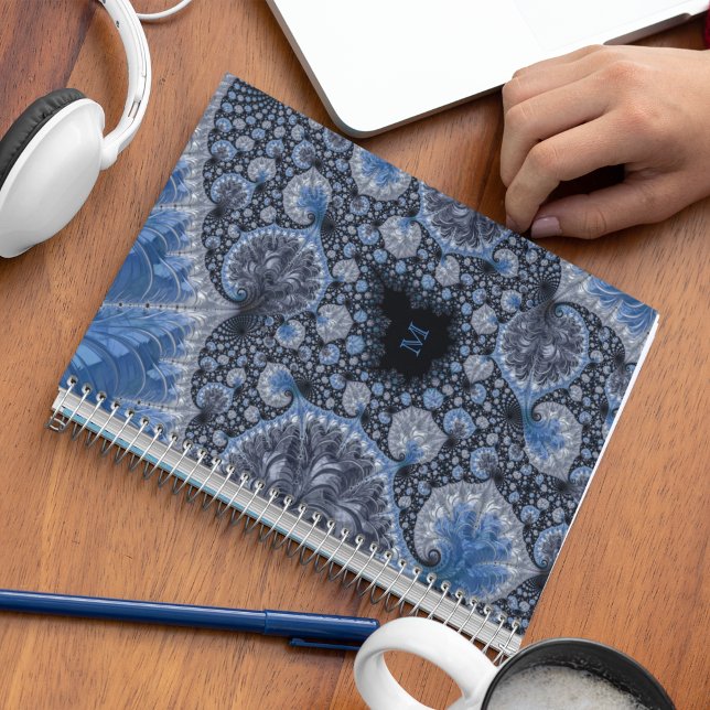 Abstract Blue and Black Intricate Fractal Notebook (Creator Uploaded)