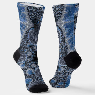 Abstract Blue and Black Intricate Fractal Socks