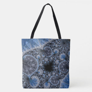 Abstract Blue and Black Intricate Fractal Tote Bag