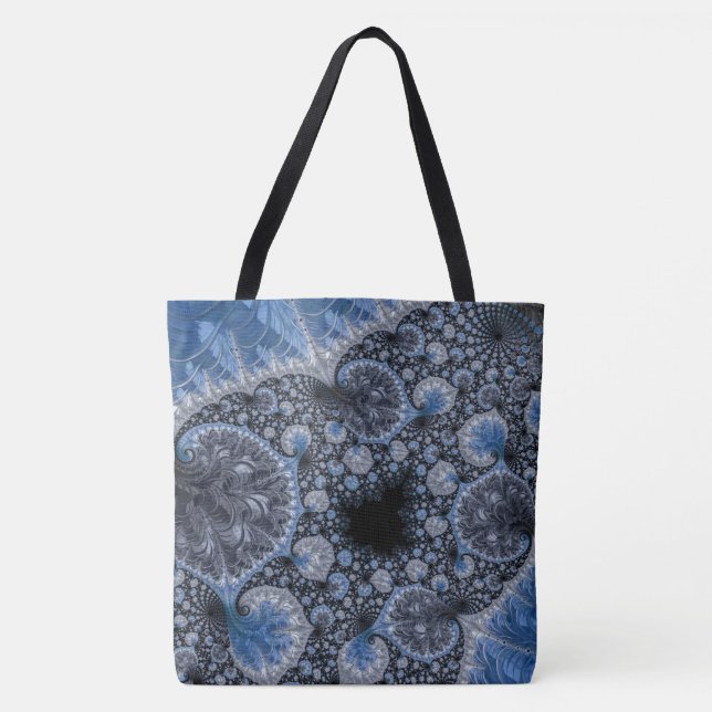 Abstract Blue and Black Intricate Fractal Tote Bag (Front)