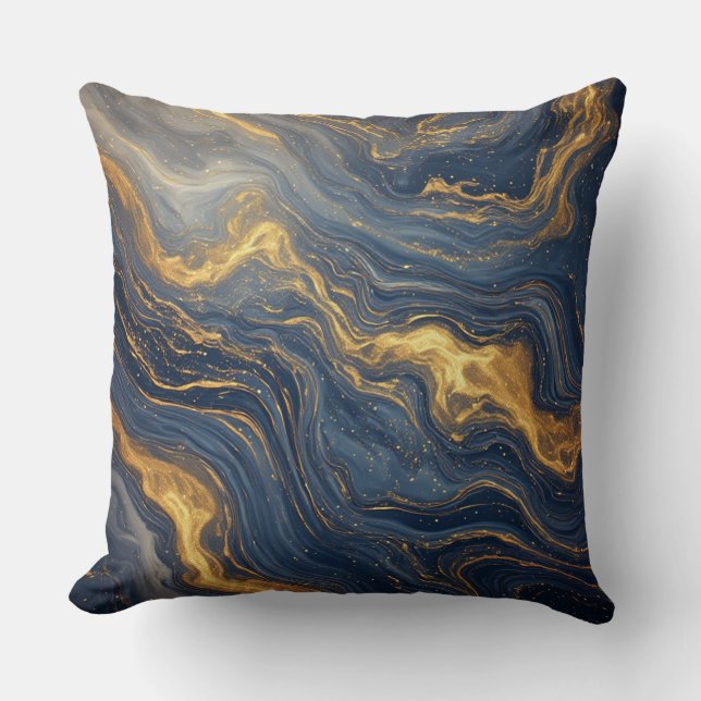 Abstract Blue And Gold Marble Texture Cushion (Front)