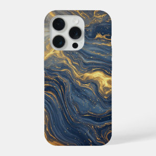 Abstract Blue And Gold Marble Texture iPhone 15 Pro Case