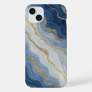 Abstract Blue And Gold Marble Texture iPhone 15 Plus Case