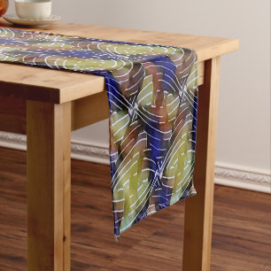 Abstract blue and gold wave geometric pattern 1299 short table runner