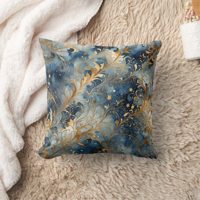 Abstract Blue And Golden Pattern Cushion (Blanket)