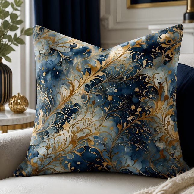 Abstract Blue And Golden Pattern Cushion (Creator Uploaded)