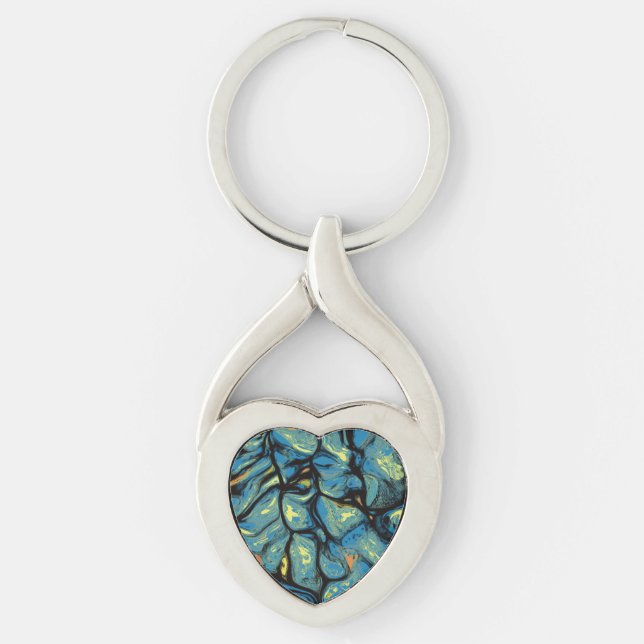 Abstract Blue and Green Patterned Art Key Ring (Front)