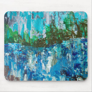 Abstract Blue and Green Textured Landscape Mouse Pad