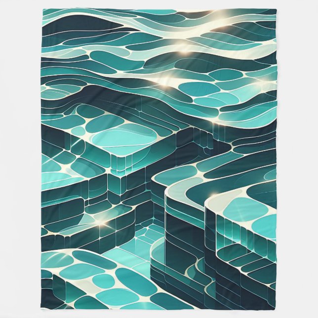  "Abstract Blue and Green Water Waves" Fleece Blanket (Front)
