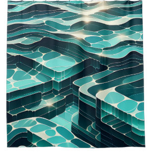 "Abstract Blue and Green Water Waves" Shower Curtain