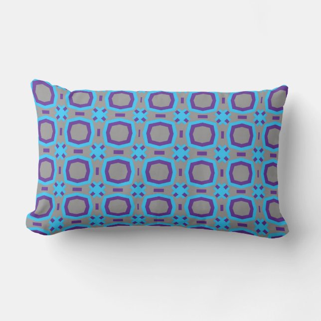 Abstract Blue and Grey Pattern with Polygons Lumbar Cushion (Front)