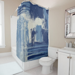 Abstract Blue and Ivory Shower Curtain