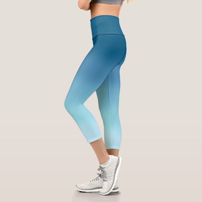 Abstract blue and light blue pastel colour shades capri leggings (Left)