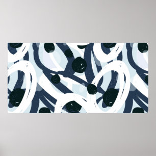 Abstract blue and navy brushstrokes painting illus poster