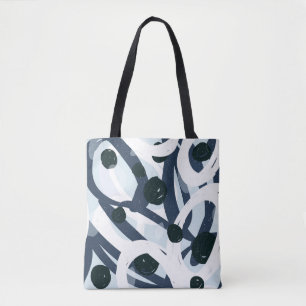 Abstract blue and navy brushstrokes painting illus tote bag