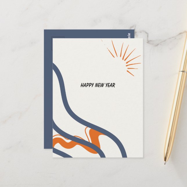 Abstract Blue and Orange 2025 new year Postcard (Front/Back In Situ)