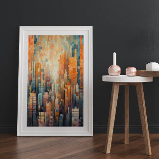 Abstract Blue and Orange Cityscape Architecture  Poster