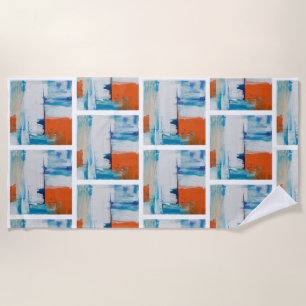 Abstract Blue and Orange Modern Art Beach Towel