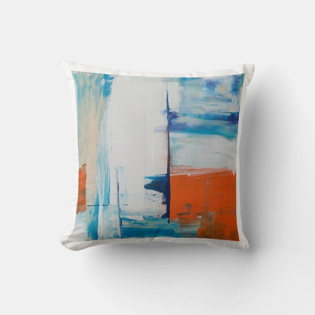 Abstract Blue and Orange Modern Art Cushion (Front)
