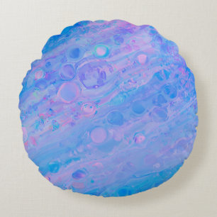 Abstract Blue and Pink Bubbly Mermaid Ocean Round Cushion
