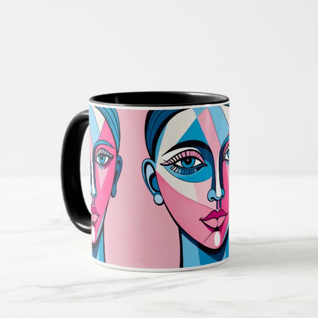 Abstract Blue and Pink Face Art Mug (Front Left)