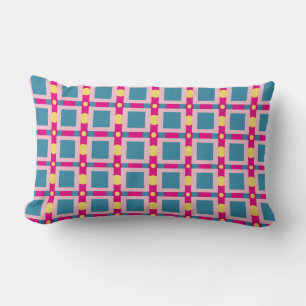 Abstract Blue and Pink Pattern Squares and Dots Lumbar Cushion