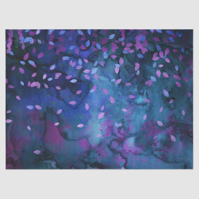 Abstract Blue and Pink Swirls and Leaves Decoupage Tissue Paper (Front)