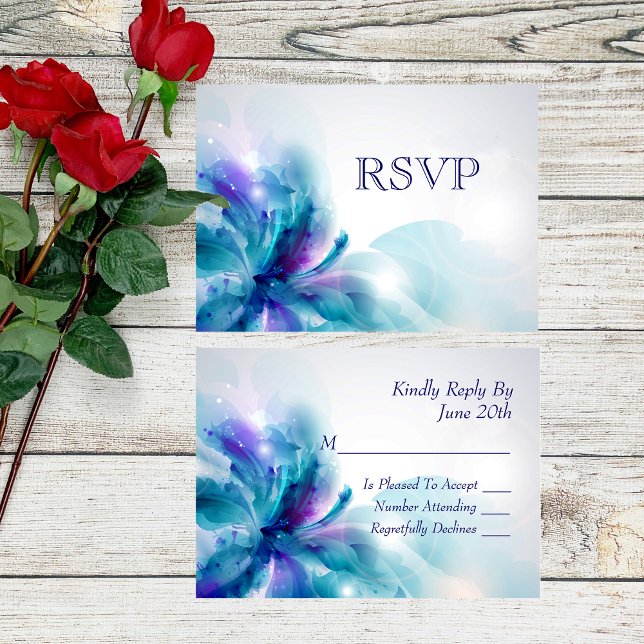 Abstract Blue and Purple Floral Design RSVP Card (Creator Uploaded)