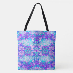 Abstract Blue and Purple Floral Tote Bag