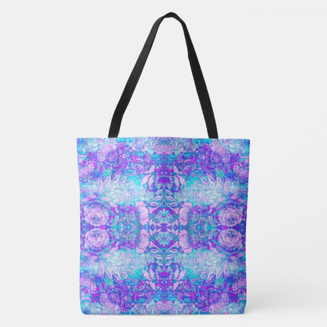 Abstract Blue and Purple Floral Tote Bag (Front)