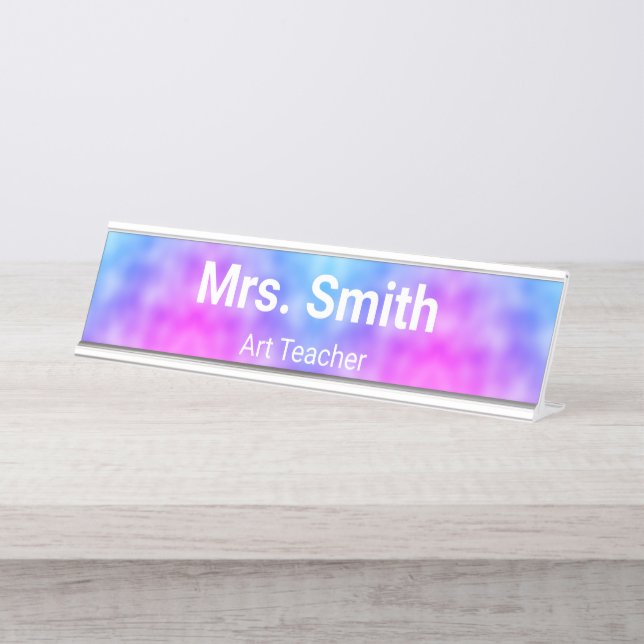 Abstract Blue and Purple Pattern Art Teacher Desk Name Plate (Front)