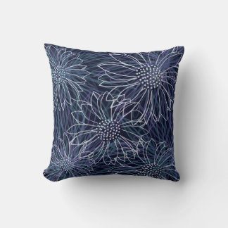 Abstract Blue and White Coastal Floral Cushion