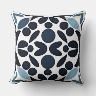 Abstract Blue and White Geometric Pattern Cushion