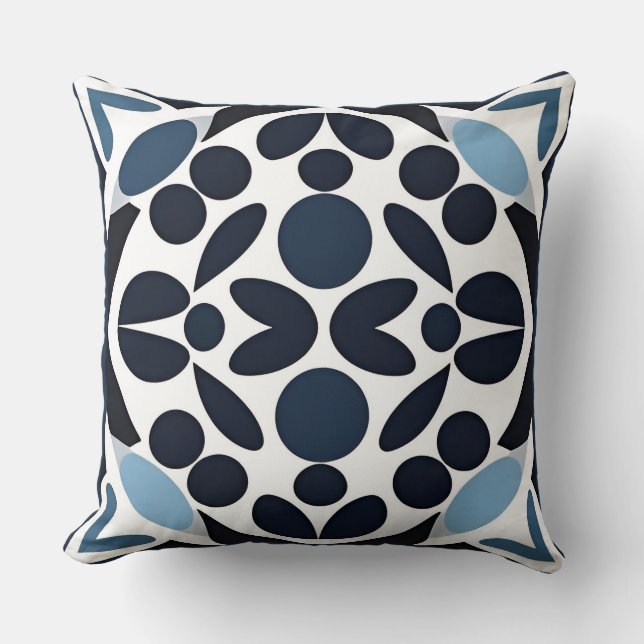 Abstract Blue and White Geometric Pattern Cushion (Front)