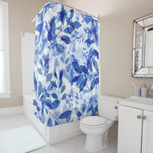 Abstract Blue and White Leaves Shower Curtain