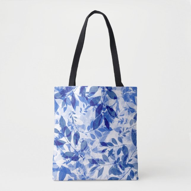 Abstract Blue and White Leaves Tote Bag (Front)