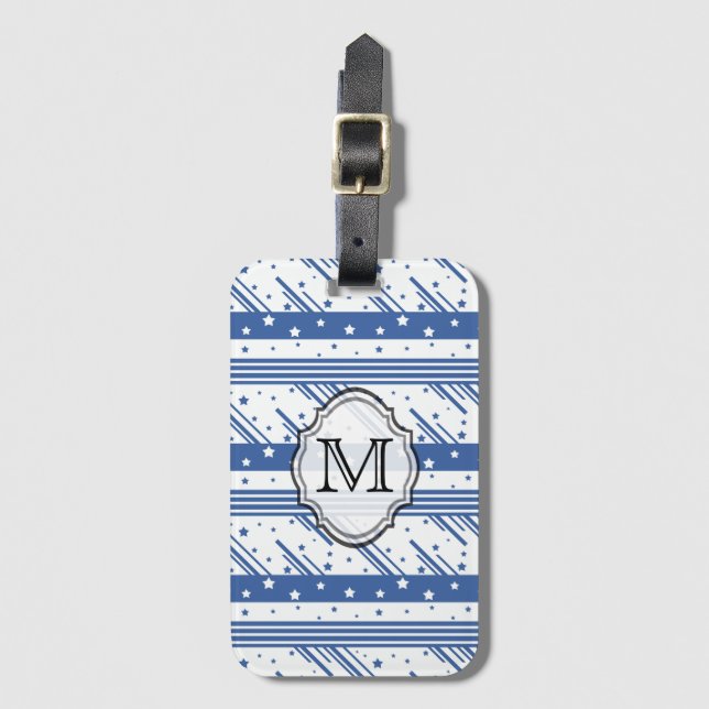 Abstract blue and white luggage tag (Front Vertical)