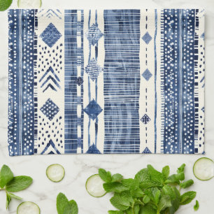 Abstract Blue And White Pattern Tea Towel