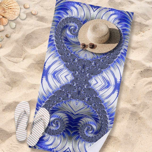 Abstract Blue and White Spiral Fractal Beach Towel (Creator Uploaded)