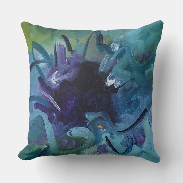 Abstract Blue Art Throw Pillow Home Decor (Front)