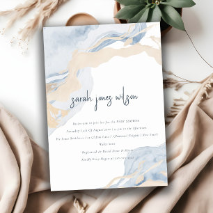 Abstract Blue Beige Coastal Beach Baby Shower Invitation