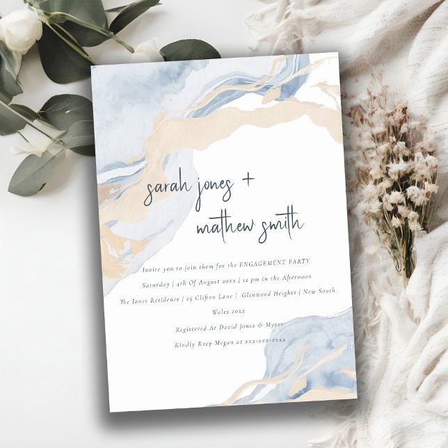 Abstract Blue Beige Sea Sand Beach Engagement Invitation (Creator Uploaded)