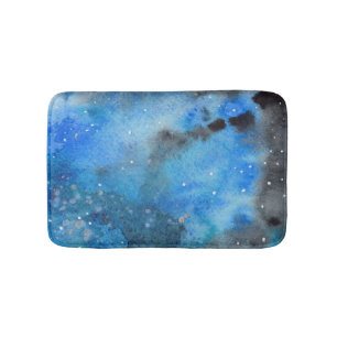 Abstract Blue Black Watercolor Bath Mat